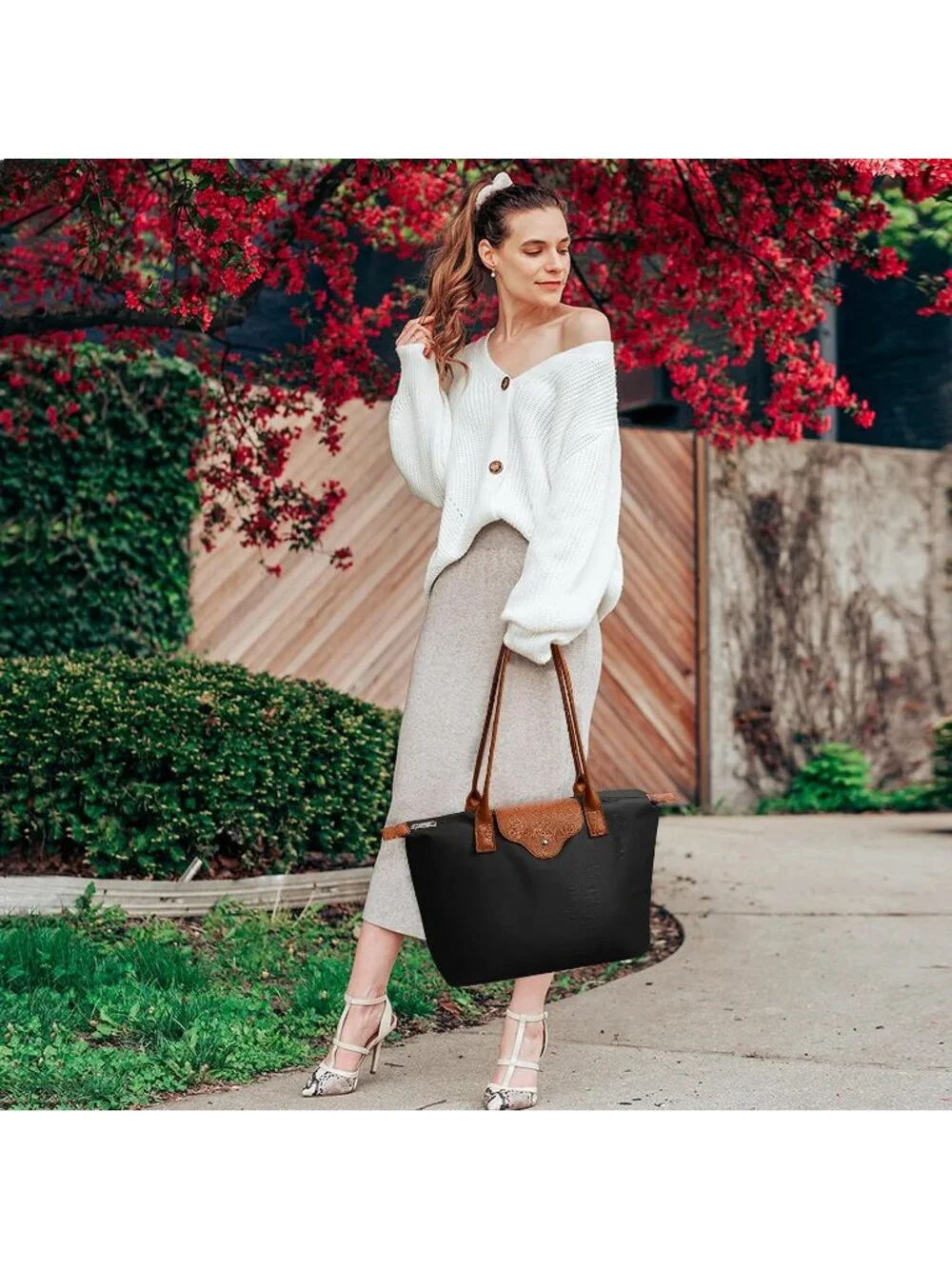 👜Women's Black Nylon Tote Bag Large Capacity Shoulder Hobo Handbag With Zipper